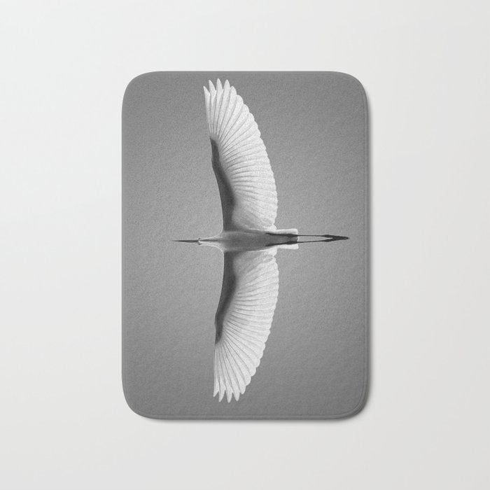 Wings of an Egret in Mid-flight black and white photography - black and white photographs Bath Mat Gallery Image 1