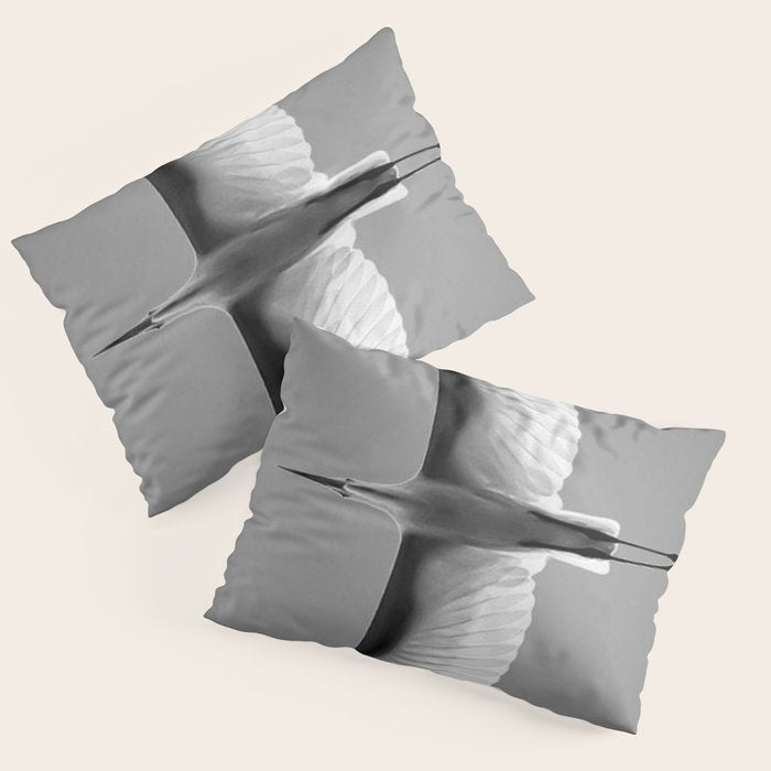 Wings of an Egret in Mid-flight black and white photography - black and white photographs Pillow Sham Gallery Image 1