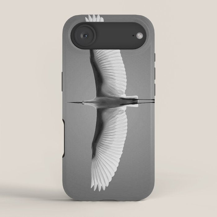 Wings of an Egret in Mid-flight black and white photography - black and white photographs iPhone Case Gallery Image 2