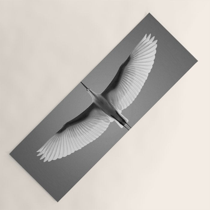 Wings of an Egret in Mid-flight black and white photography - black and white photographs Yoga Mat Gallery Image 1