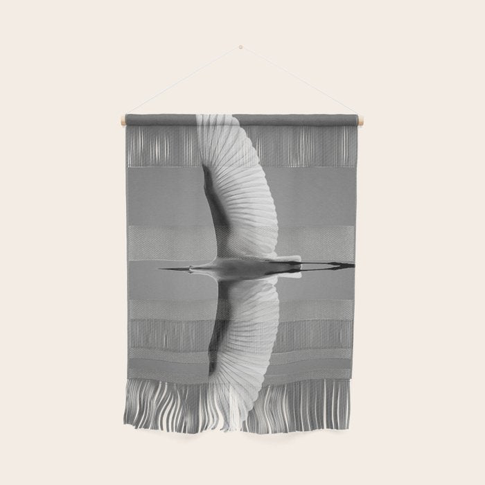 Wings of an Egret in Mid-flight black and white photography - black and white photographs Wall Hanging Gallery Image 1