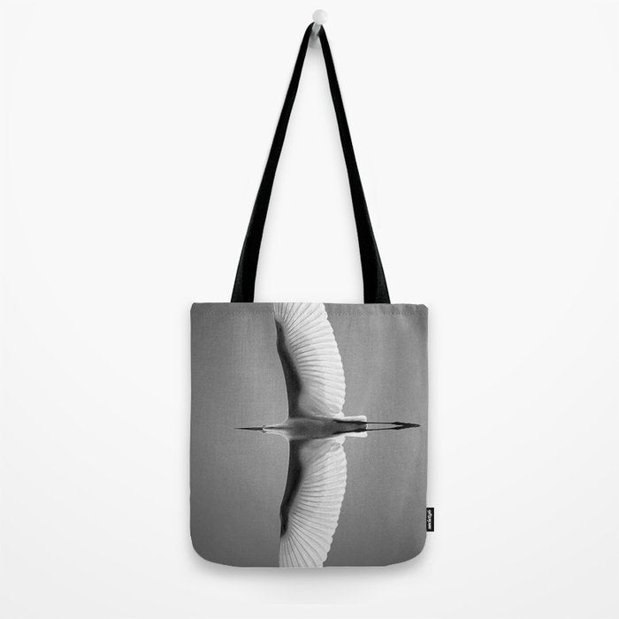 Wings of an Egret in Mid-flight black and white photography - black and white photographs Tote Bag Gallery Image 2
