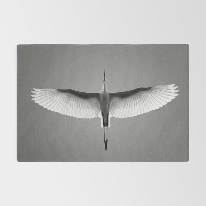 Wings of an Egret in Mid-flight black and white photography - black and white photographs Rug Gallery Image 2