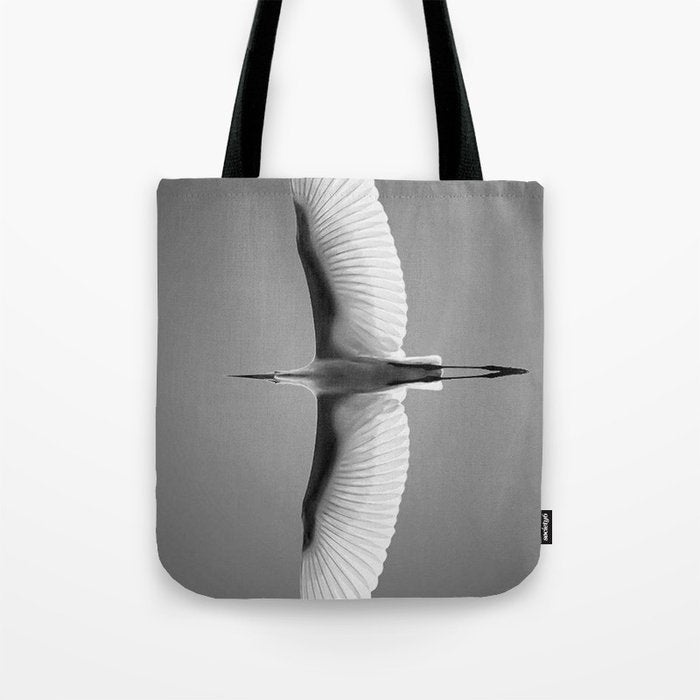 Wings of an Egret in Mid-flight black and white photography - black and white photographs Tote Bag Gallery Image 1