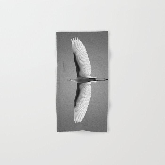 Wings of an Egret in Mid-flight black and white photography - black and white photographs Bath Towel Gallery Image 1
