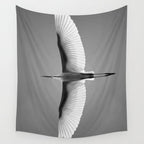 Wings of an Egret in Mid-flight black and white photography - black and white photographs Wall Tapestry Gallery Image 4
