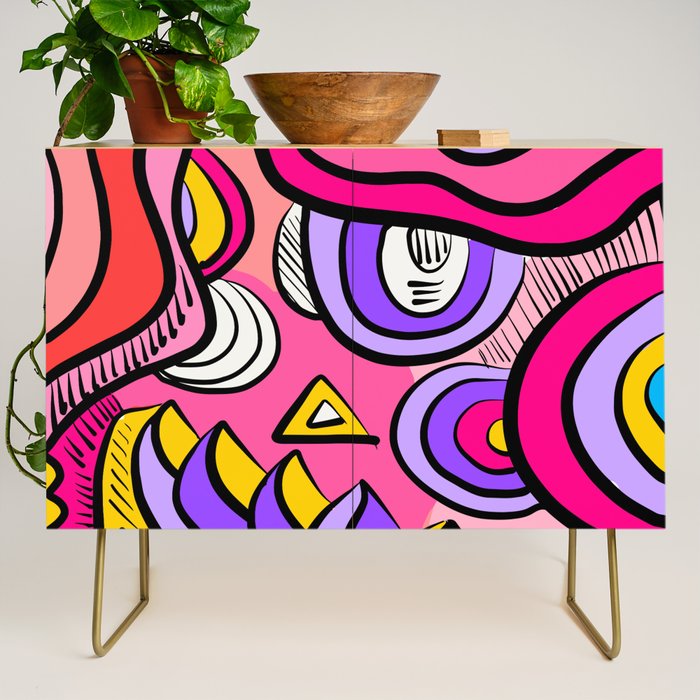 Colorful Abstract Pop Birds Pattern Credenza Gallery Image 1