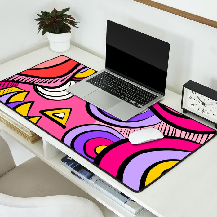Colorful Abstract Pop Birds Pattern Desk Mat Gallery Image 2