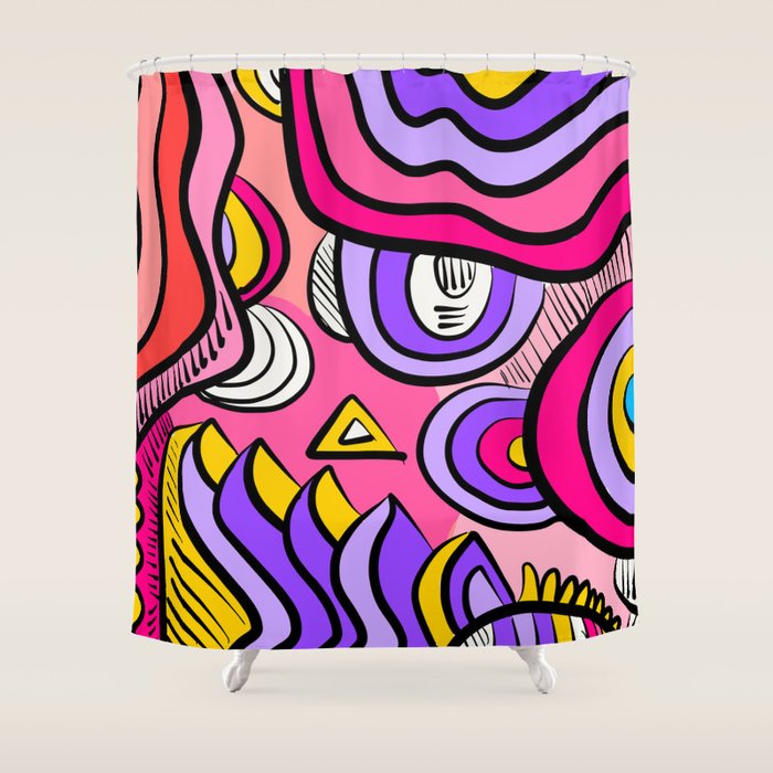 Colorful Abstract Pop Birds Pattern Shower Curtain Gallery Image 1