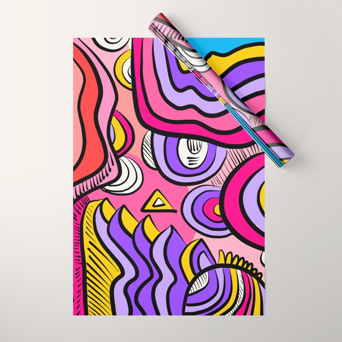 Colorful Abstract Pop Birds Pattern Wrapping Paper Gallery Image 1