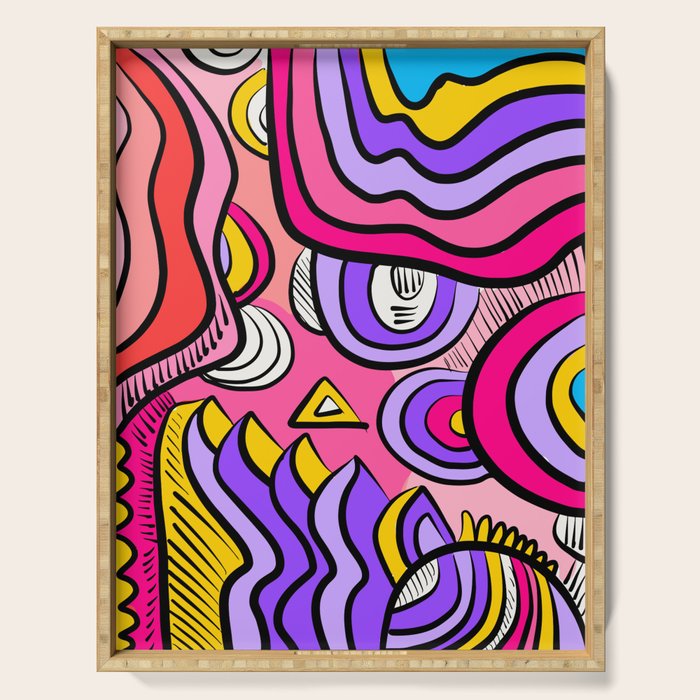 Colorful Abstract Pop Birds Pattern Serving Tray Gallery Image 1