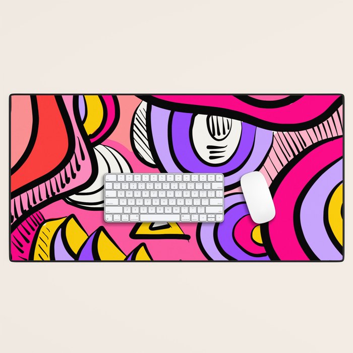 Colorful Abstract Pop Birds Pattern Desk Mat Gallery Image 1