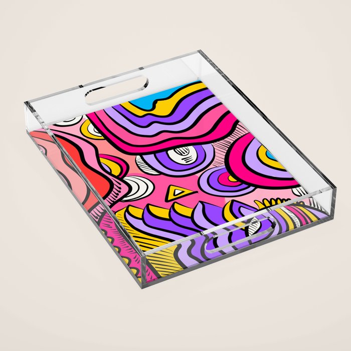 Colorful Abstract Pop Birds Pattern Acrylic Tray Gallery Image 1