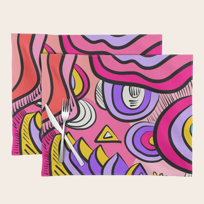 Colorful Abstract Pop Birds Pattern Placemat Gallery Image 1