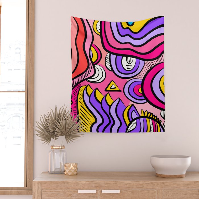 Colorful Abstract Pop Birds Pattern Wall Tapestry Gallery Image 2