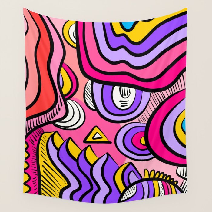 Colorful Abstract Pop Birds Pattern Wall Tapestry Gallery Image 1