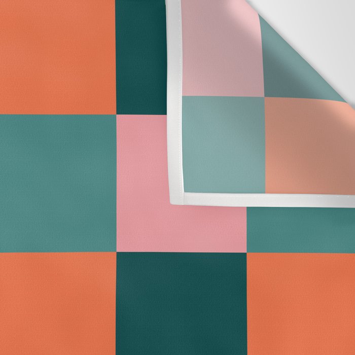 Retro Teal Green and Orange Checkerboard Wall Tapestry Gallery Image 3