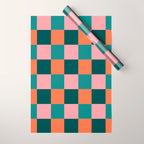 Retro Teal Green and Orange Checkerboard Wrapping Paper Gallery Image 1