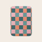 Retro Teal Green and Orange Checkerboard Bath Mat Gallery Image 1
