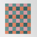 Retro Teal Green and Orange Checkerboard Throw Blanket Gallery Image 2