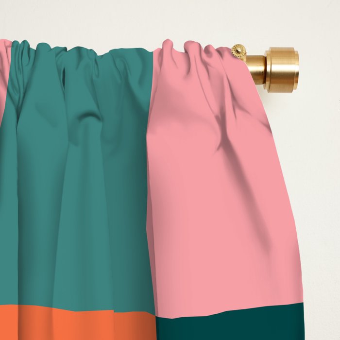 Retro Teal Green and Orange Checkerboard Window Curtain Gallery Image 2