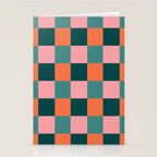 Retro Teal Green and Orange Checkerboard Stationery Card Gallery Image 2