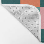 Retro Teal Green and Orange Checkerboard Bath Mat Gallery Image 2