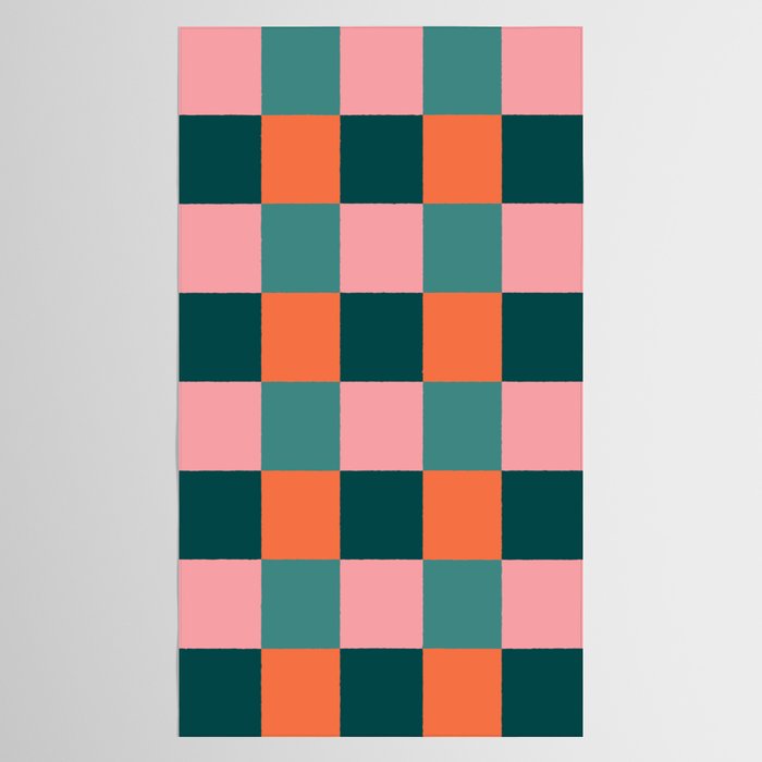 Retro Teal Green and Orange Checkerboard Tablecloth Gallery Image 2