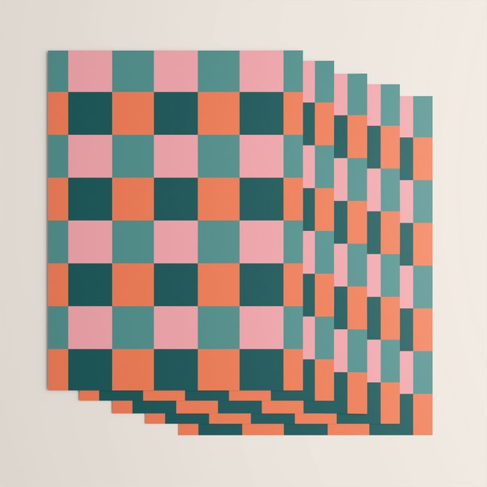 Retro Teal Green and Orange Checkerboard Wrapping Paper Gallery Image 3