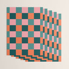 Retro Teal Green and Orange Checkerboard Wrapping Paper Gallery Image 3