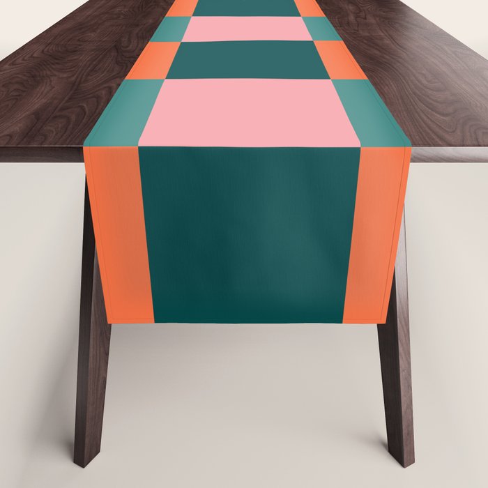 Retro Teal Green and Orange Checkerboard Table Runner Gallery Image 1