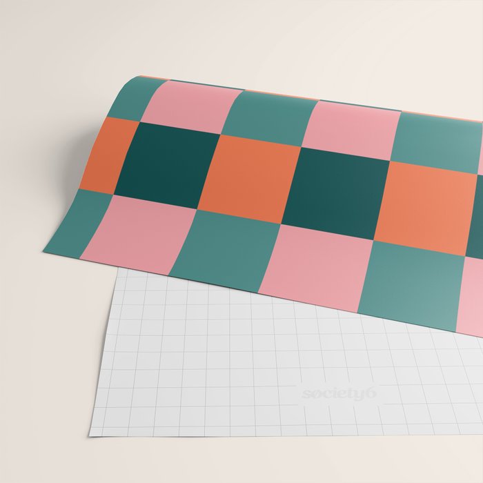 Retro Teal Green and Orange Checkerboard Wrapping Paper Gallery Image 2