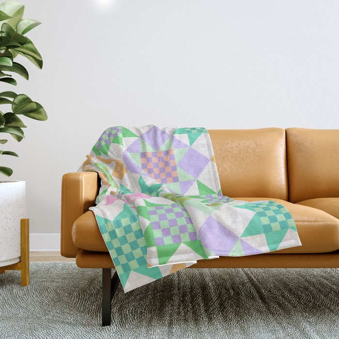 Checkerboard Quilt - Pastel Colors Throw Blanket Gallery Image 1