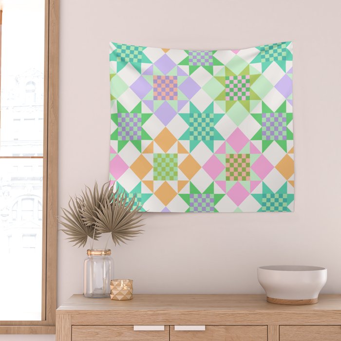 Checkerboard Quilt - Pastel Colors Wall Tapestry Gallery Image 2