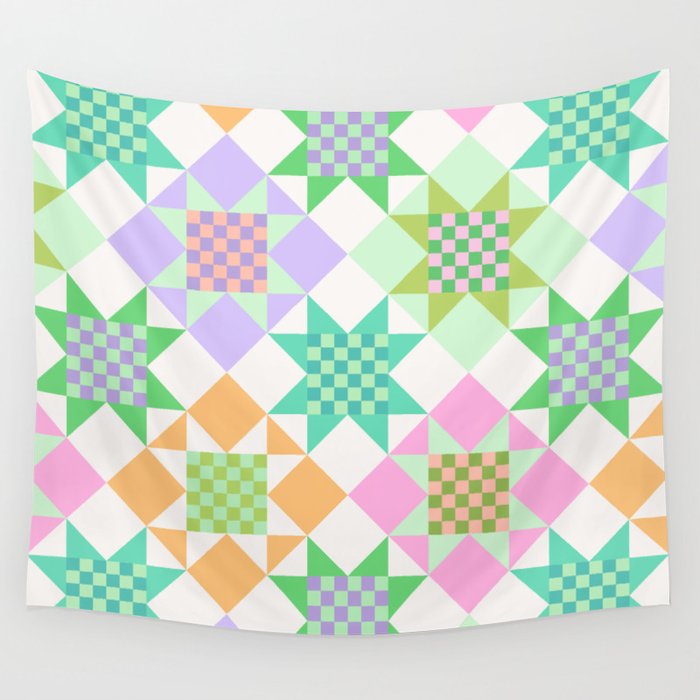 Checkerboard Quilt - Pastel Colors Wall Tapestry Gallery Image 1