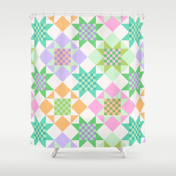 Checkerboard Quilt - Pastel Colors Shower Curtain Gallery Image 1