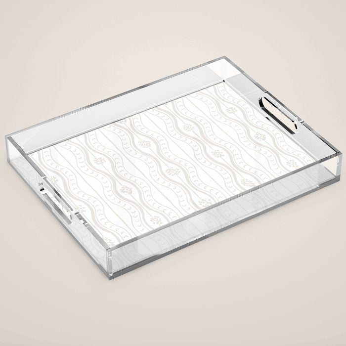 Wavy lines and tiny blooms - natural soft beige mushroom tones pattern Acrylic Tray Gallery Image 1