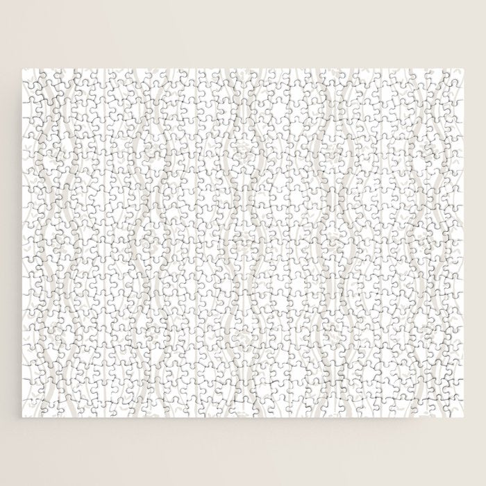 Wavy lines and tiny blooms - natural soft beige mushroom tones pattern Jigsaw Puzzle Gallery Image 1