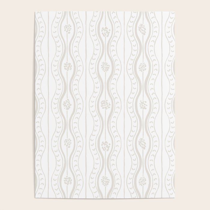Wavy lines and tiny blooms - natural soft beige mushroom tones pattern Poster Gallery Image 4