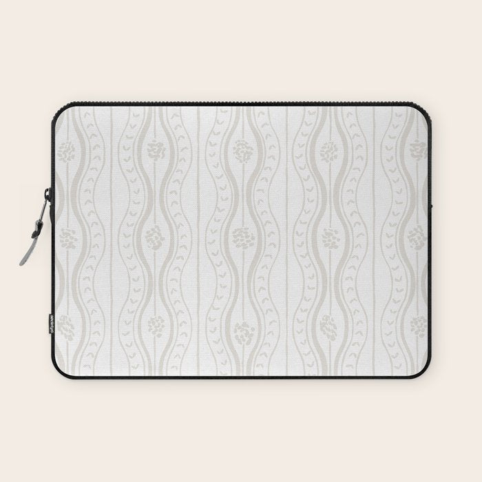 Wavy lines and tiny blooms - natural soft beige mushroom tones pattern Laptop Sleeve Gallery Image 1