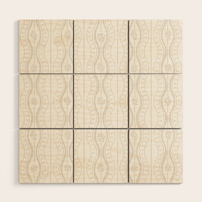 Wavy lines and tiny blooms - natural soft beige mushroom tones pattern Wood Wall Art Gallery Image 1