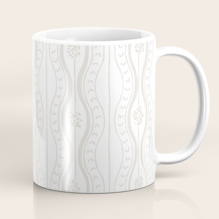 Wavy lines and tiny blooms - natural soft beige mushroom tones pattern Coffee Mug Gallery Image 1