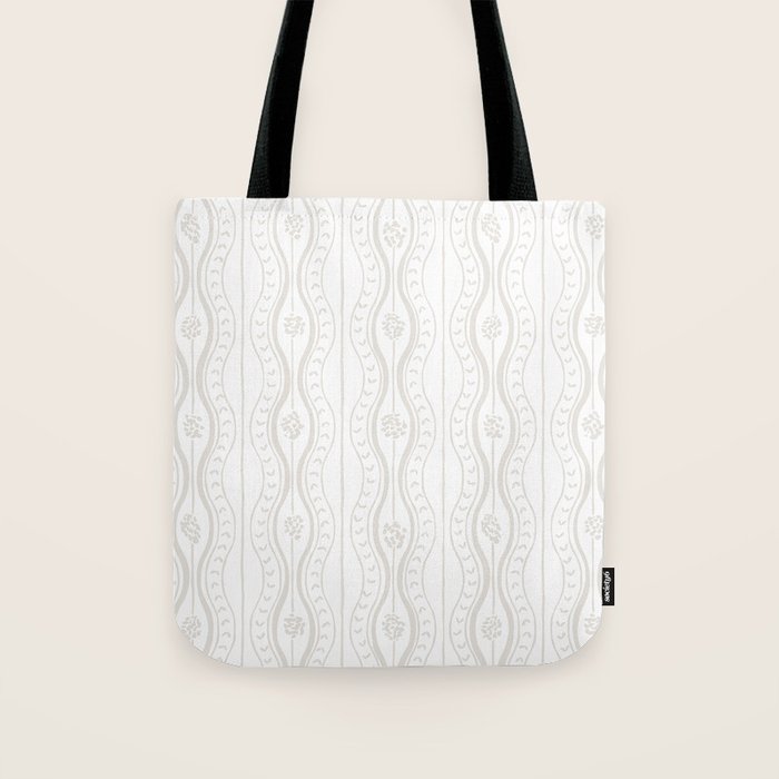 Wavy lines and tiny blooms - natural soft beige mushroom tones pattern Tote Bag Gallery Image 1