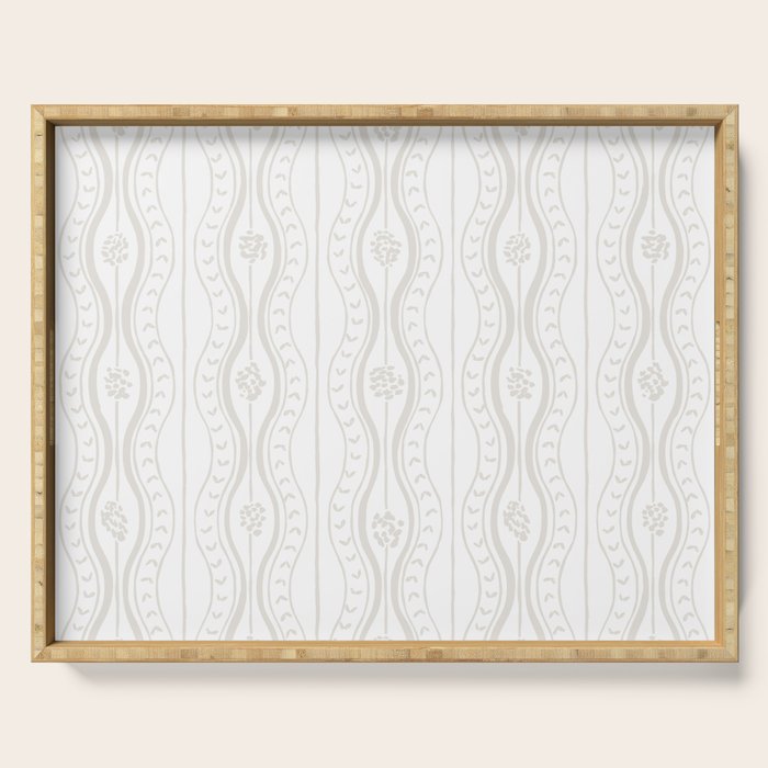 Wavy lines and tiny blooms - natural soft beige mushroom tones pattern Serving Tray Gallery Image 1