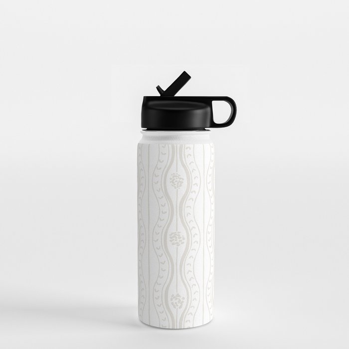 Wavy lines and tiny blooms - natural soft beige mushroom tones pattern Water Bottle Gallery Image 1