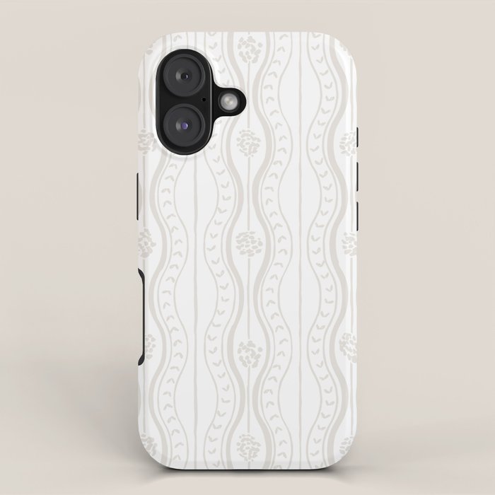 Wavy Lines And Tiny Blooms - Natural Soft Beige Mushroom Tones Pattern Iphone Case