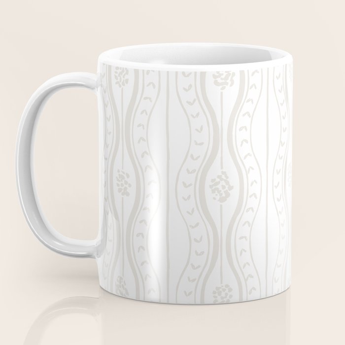 Wavy lines and tiny blooms - natural soft beige mushroom tones pattern Coffee Mug Gallery Image 3