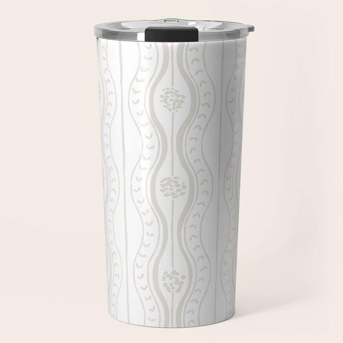 Wavy lines and tiny blooms - natural soft beige mushroom tones pattern Travel Mug Gallery Image 1