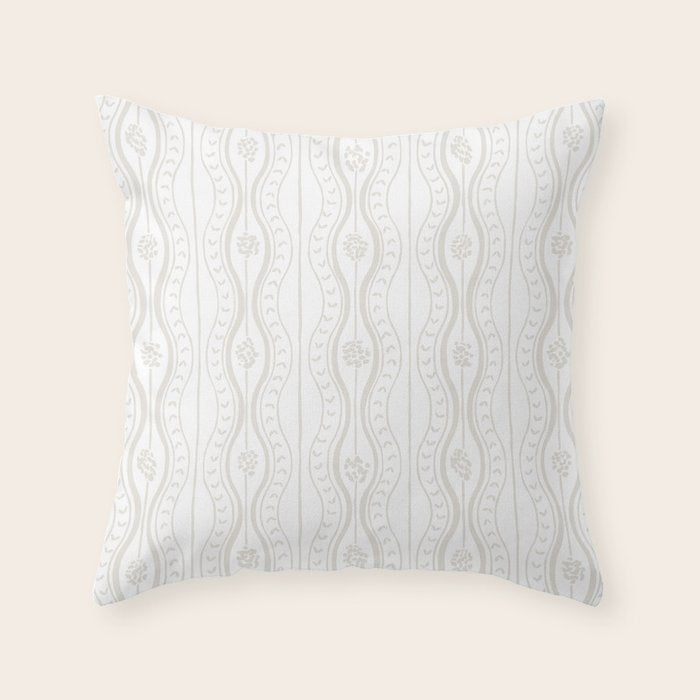 Wavy lines and tiny blooms - natural soft beige mushroom tones pattern Throw Pillow Gallery Image 6