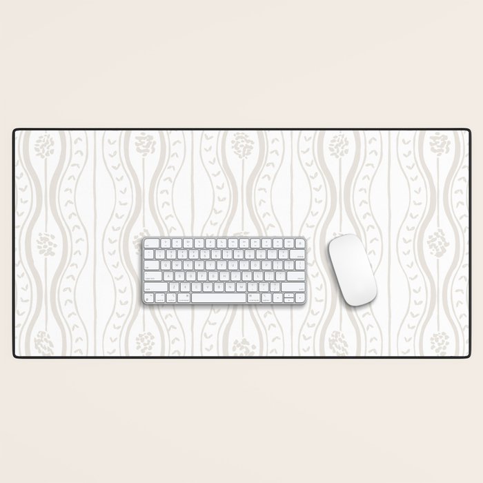 Wavy lines and tiny blooms - natural soft beige mushroom tones pattern Desk Mat Gallery Image 1